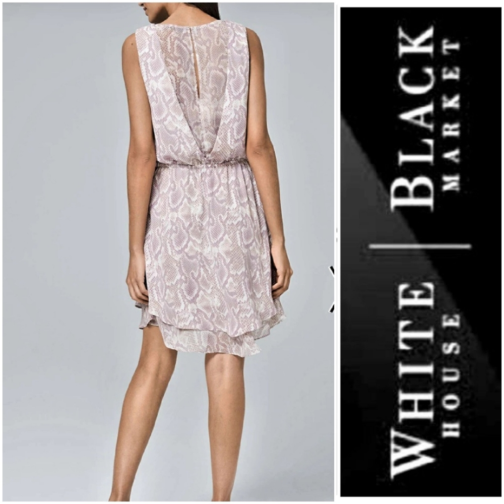 WHBM Embellished Neck Soft Blouson Dress Snake-00P - Picture 3 of 9